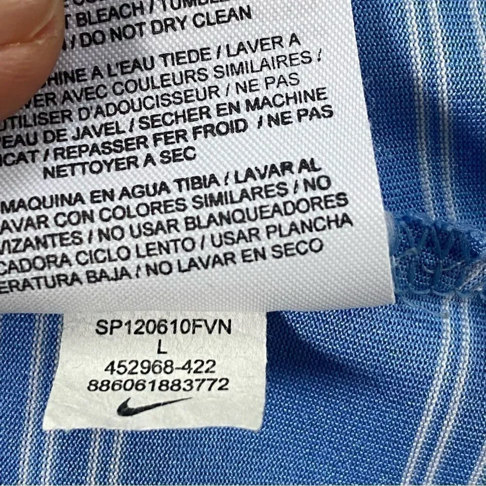 Nike Golf Dri Fit White and Blue Striped Short Sleeve Polo Size Large